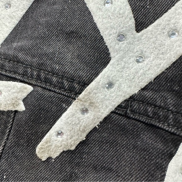 New Womens Cropped Denim Distressed Black jean jacket Trio Urban Size Small - Picture 7 of 9